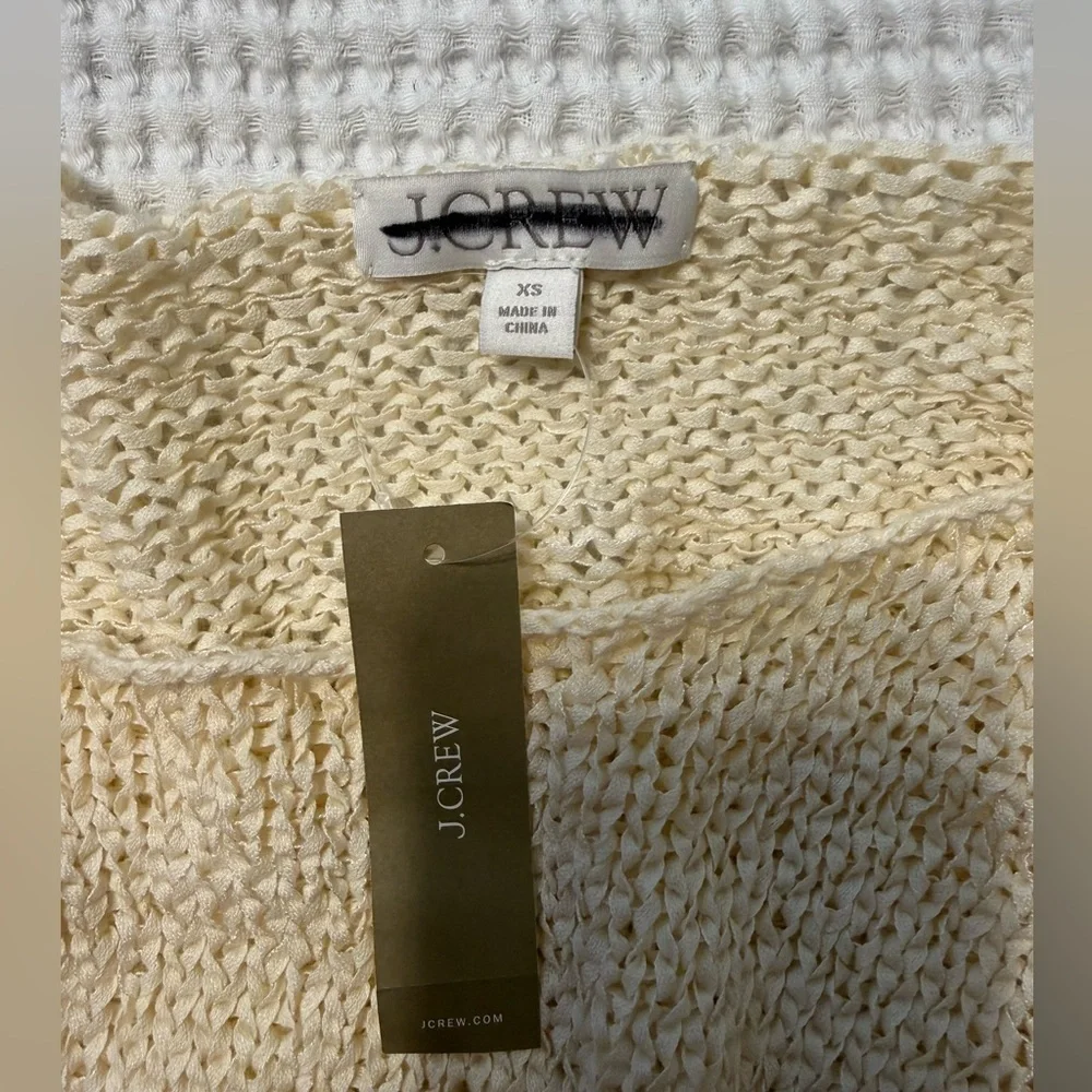J. Crew Long Conco Pullover Natural Loose Knit Cotton Blend Sweater NWT XS
